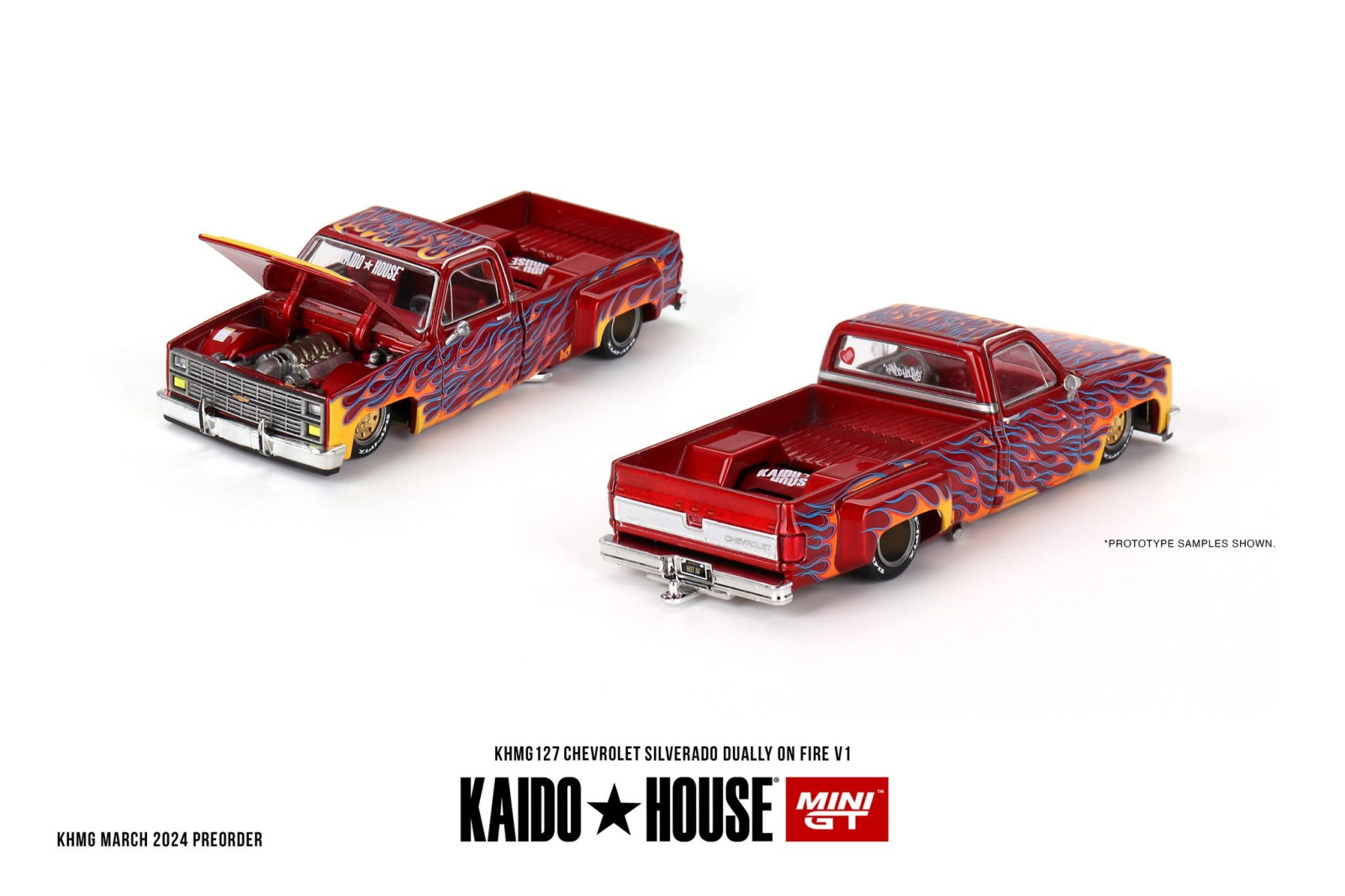 CHEVROLET SILVERADO DUALLY ON FIRE V1 (MINI GT, KHMG127)