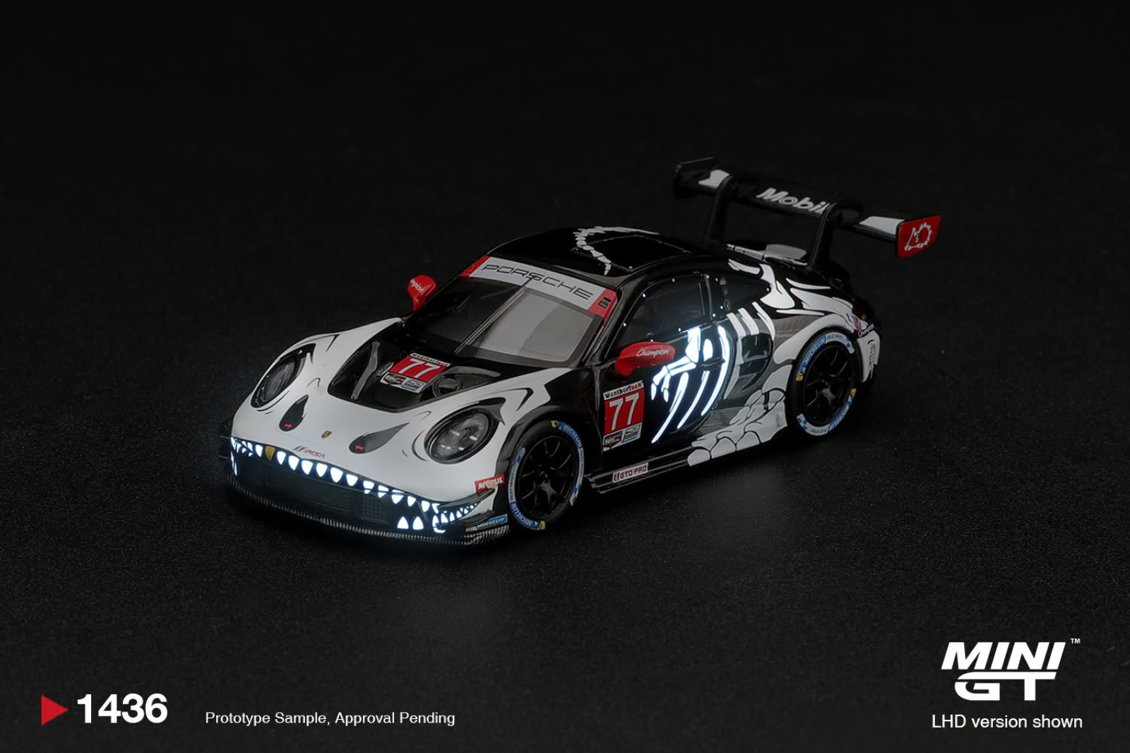 PORSCHE 911 GT3 R (992) #77 AO RACING "SKELETON REXY" 2026 IMSA (MINI GT, MGT01436)