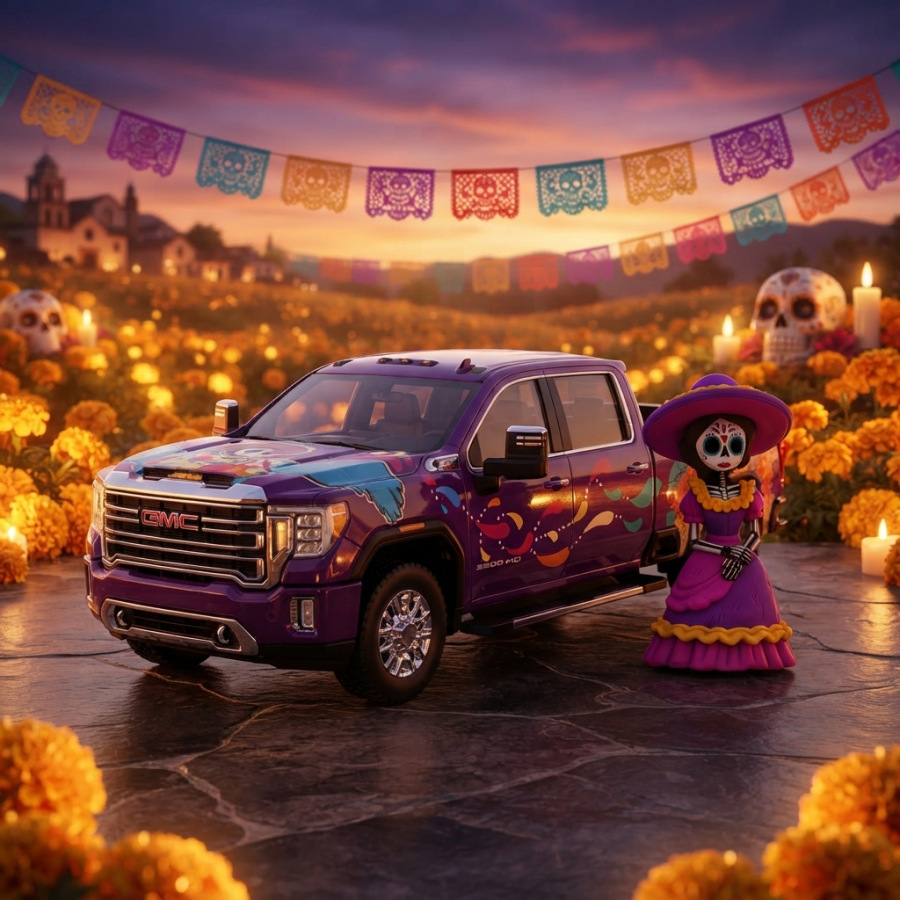 2023 GMC SIERRA 3500 HD - DIA DE LOS MUERTOS WITH LA CATRINA FIGURINE (GREENLIGHT, 30616)