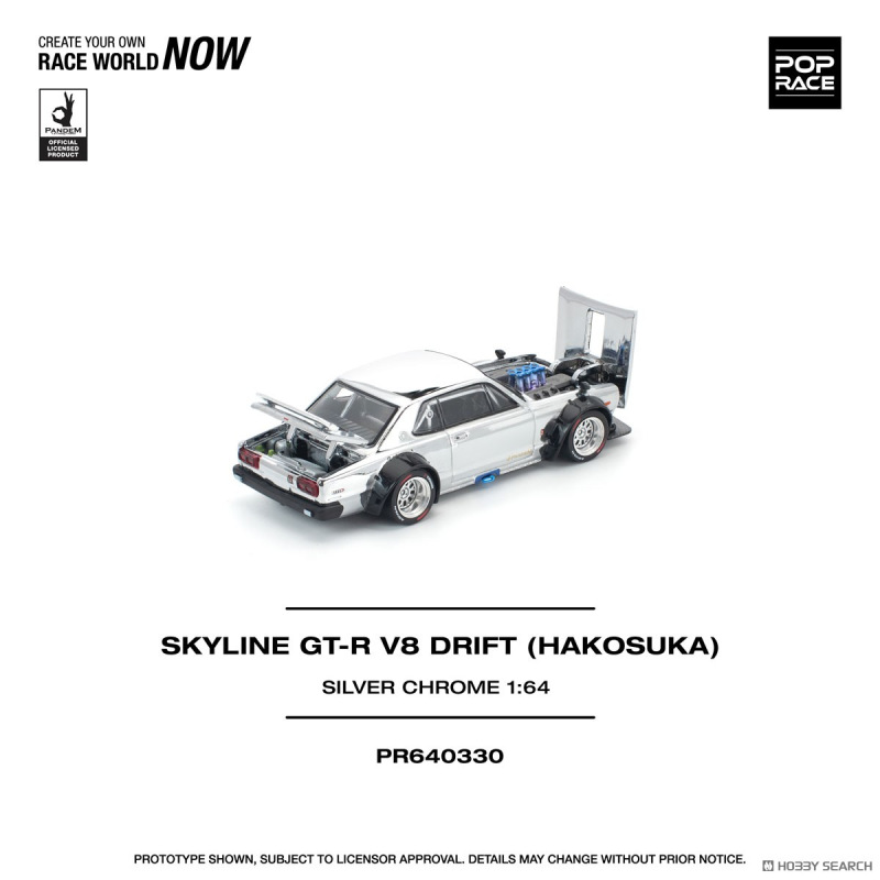 NISSAN SKYLINE GT-R V8 DRIFT KPGC110 HAKOSUKA – SILVER CHROME (POP RACE, PR640330) 2