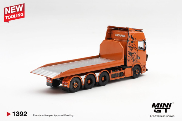 SCANIA 770S B8x4NA HOOKLIFT FLATBED ORANGE (MINI GT, MGT01392) 1