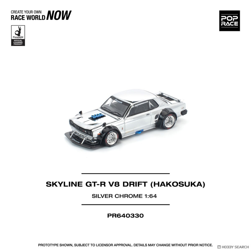 NISSAN SKYLINE GT-R V8 DRIFT KPGC110 HAKOSUKA – SILVER CHROME (POP RACE, PR640330) 1