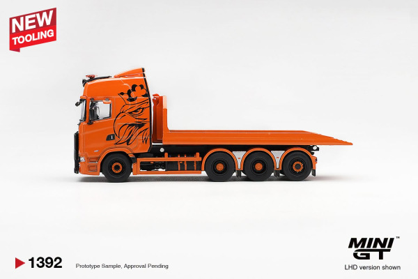 SCANIA 770S B8x4NA HOOKLIFT FLATBED ORANGE (MINI GT, MGT01392) 5