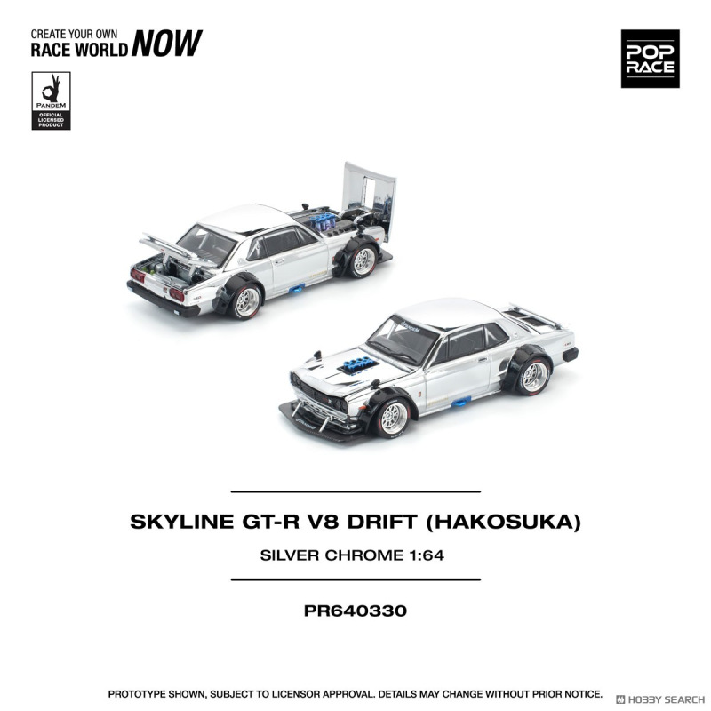 NISSAN SKYLINE GT-R V8 DRIFT KPGC110 HAKOSUKA – SILVER CHROME (POP RACE, PR640330)