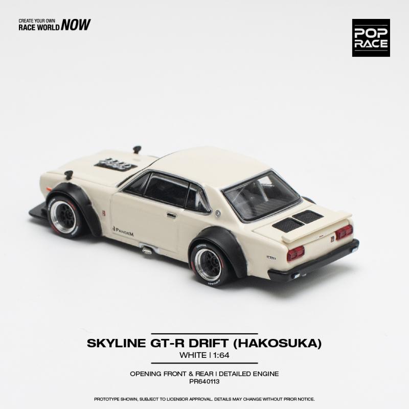 1/64 Skyline GT-R V8 Drift HAKOSUKA - White (POP RACE, PR640113) 1