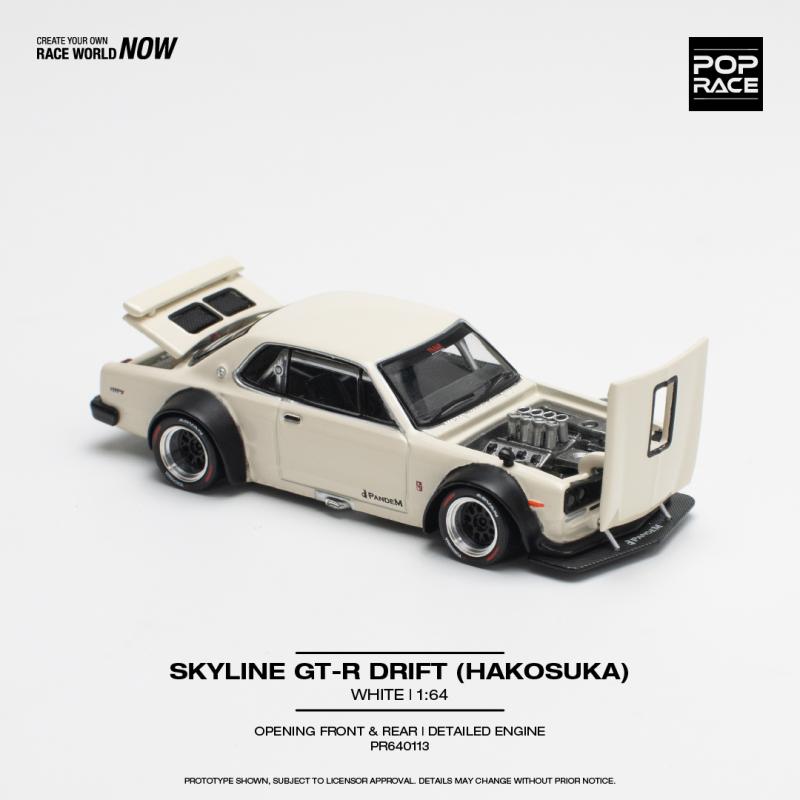 1/64 Skyline GT-R V8 Drift HAKOSUKA - White (POP RACE, PR640113)
