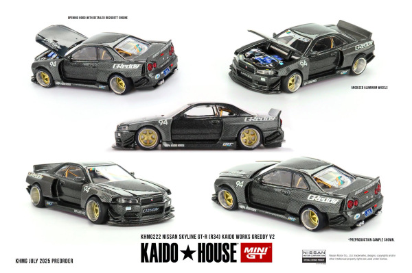 NISSAN SKYLINE GT-R (R34) KAIDO WORKS GREDDY V2 (MINI GT, KHMG222)