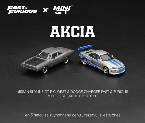 AKCIOVÝ SET: NISSAN SKYLINE GT-R C-WEST & DODGE CHARGER FAST & FURIOUS