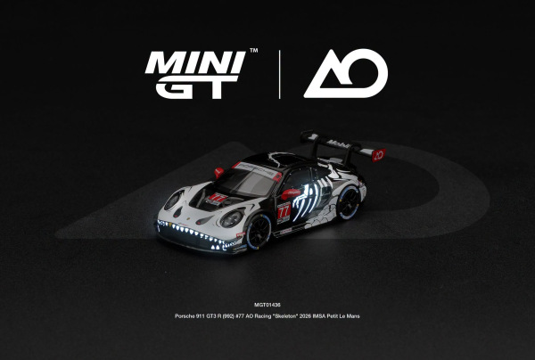PORSCHE 911 GT3 R (992) #77 AO RACING "SKELETON REXY" 2026 IMSA (MINI GT, MGT01436) 3