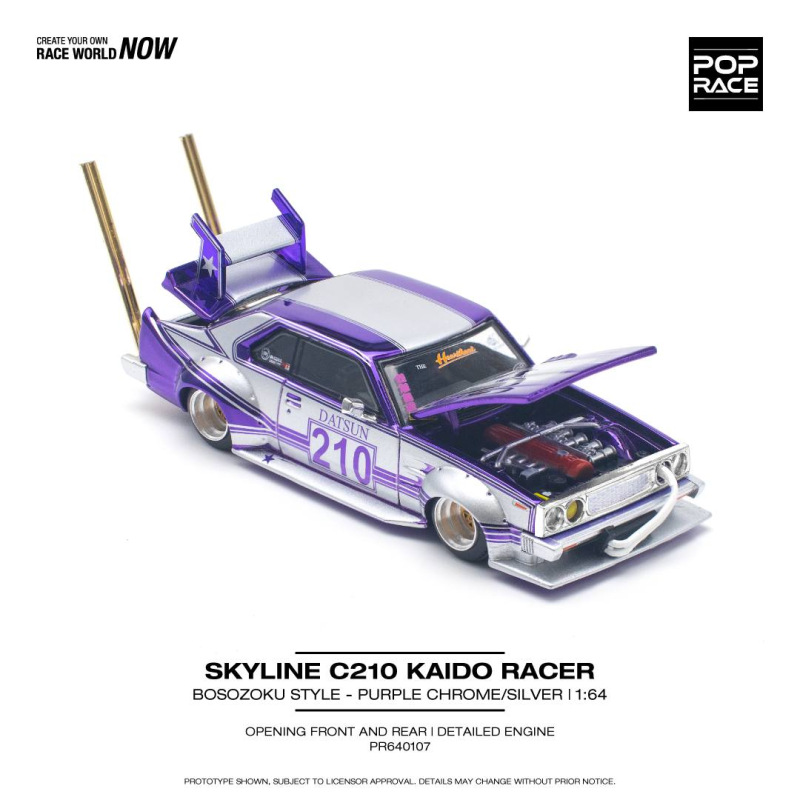 SKYLINE C210 KAIDO RACER (BOSOZOKU STYLE) PURPLE CHROME/SILVER (POP RACE, PR640107)