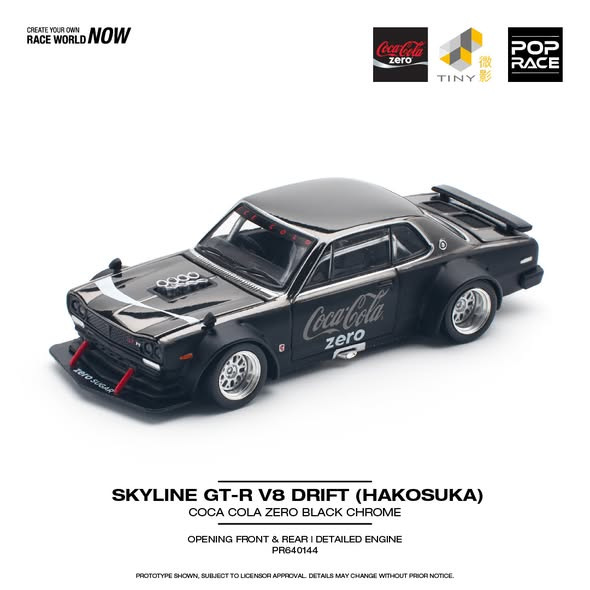 NISSAN SKYLINE GT-R V8 DRIFT (HAKOSUKA) COCA COLA ZERO CHROME BLACK (POP RACE, PR640144)