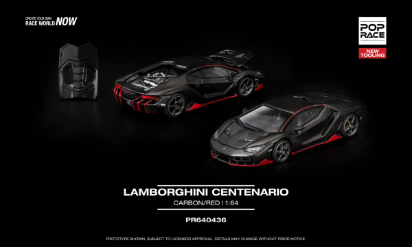 LAMBORGHINI CENTENARIO CARBON/RED (POP RACE, PR640436) 2