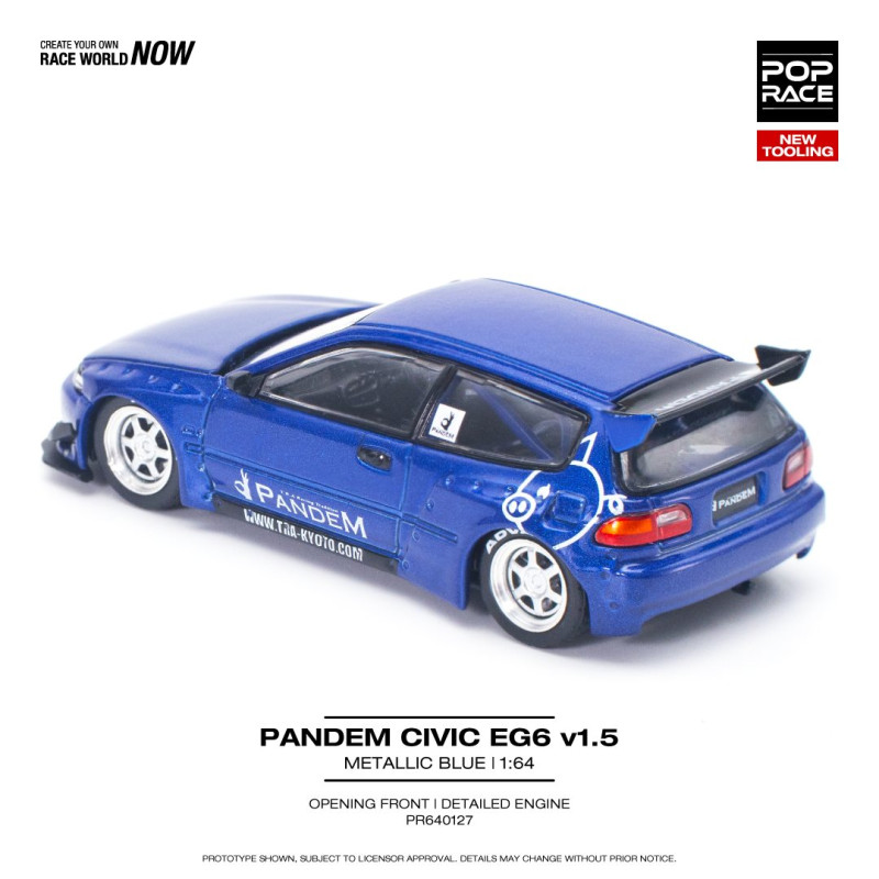 1/64 PANDEM Honda Civic EG6 v1.5 Metallic Blue (POP-RACE, PR640127) 1