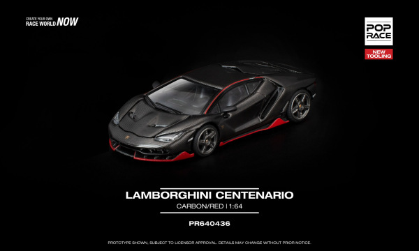 LAMBORGHINI CENTENARIO CARBON/RED (POP RACE, PR640436)
