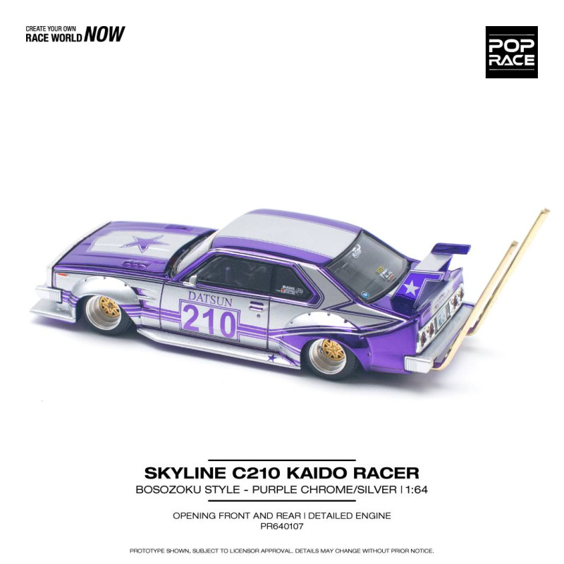 SKYLINE C210 KAIDO RACER (BOSOZOKU STYLE) PURPLE CHROME/SILVER (POP RACE, PR640107) 1